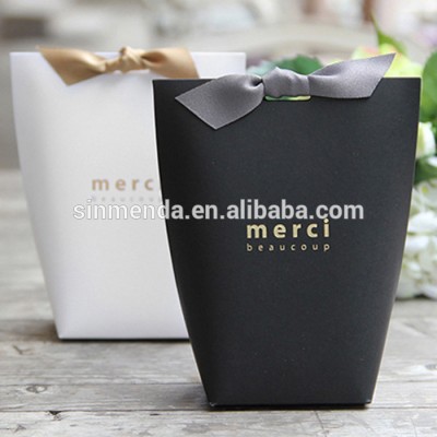 Small lovely Fancy recycled Printed Gift Packaging Promotional Paper Bag with ribbon bow tie